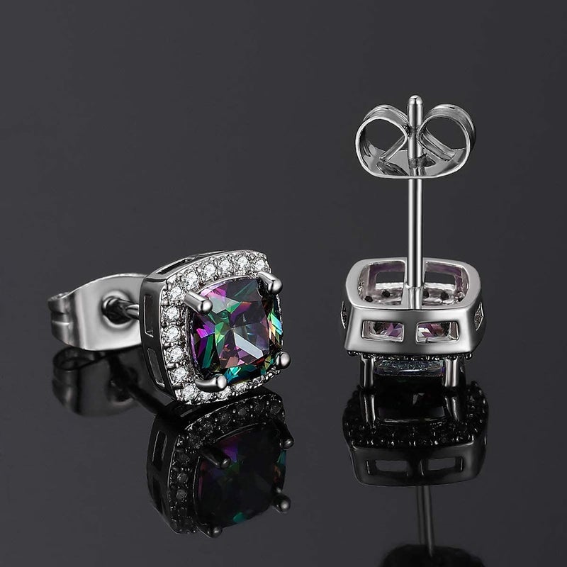 VOLUKA Halo CZ Cushion Stud Earrings for Women 18K White Gold Plated Simulate Diamond Earings Cubic Zirconia Crystal Gemstone Jewelry Birthday Gifts Mother - Image 4